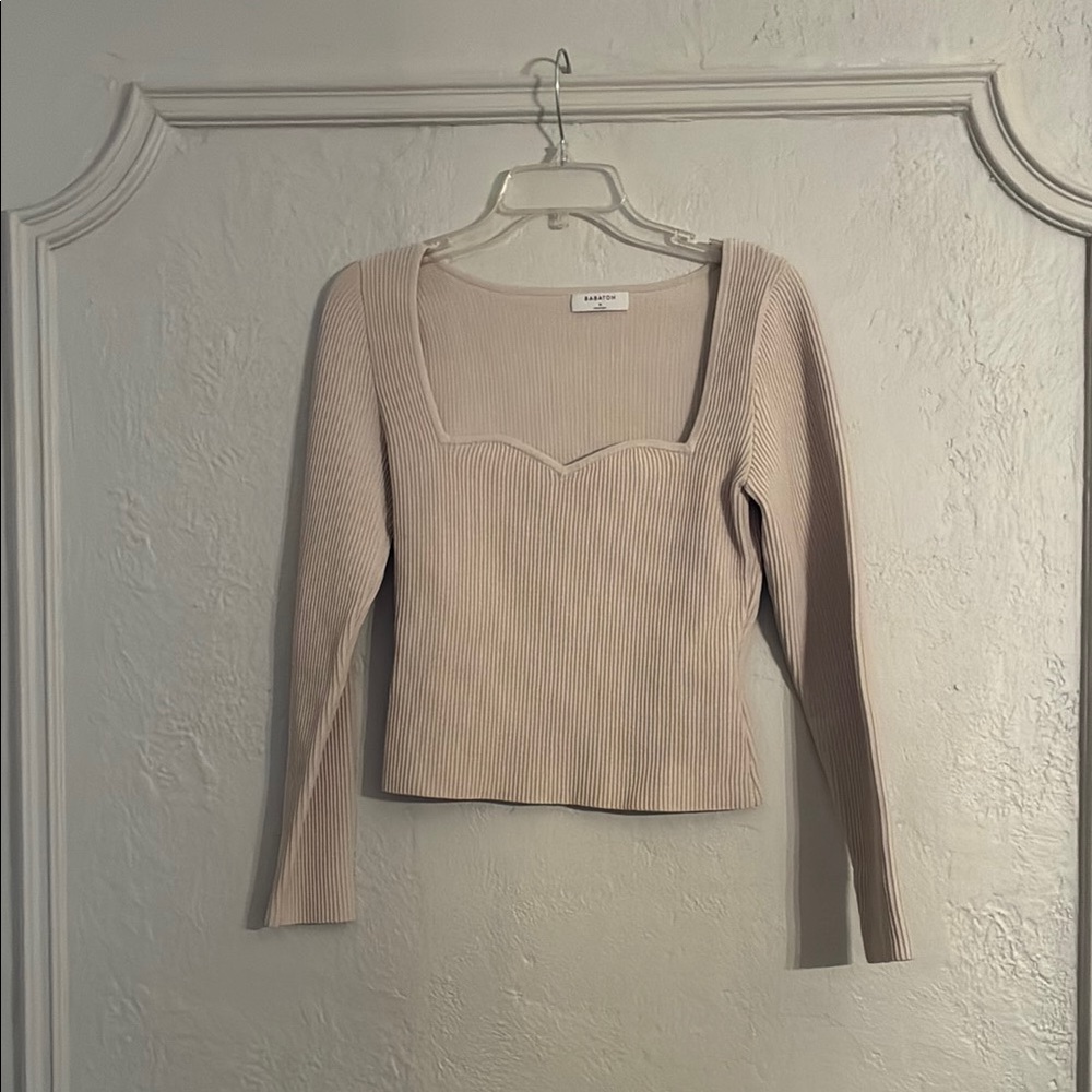 Babaton Beige Ribbed Knit Top
